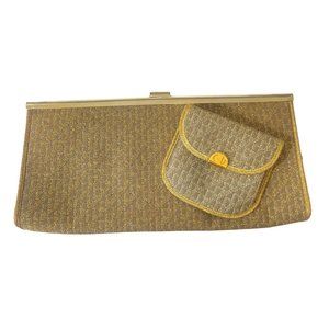 Dior Vintage Monograph Gold Clutch with Coin Purse Designer Logo
